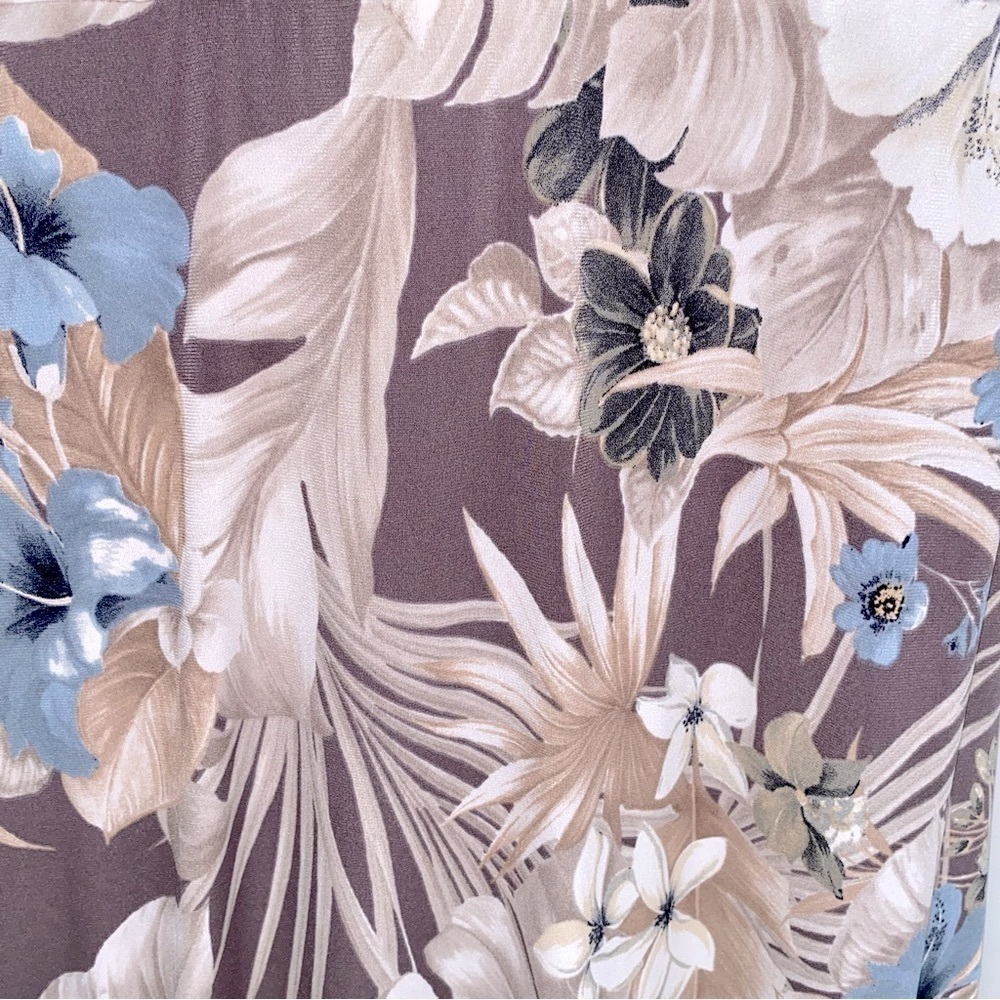 WINDSOR Maxi Dress Surplice Wrap Tropical Floral Lavender Tan Pale Blue Women L - Picture 7 of 10